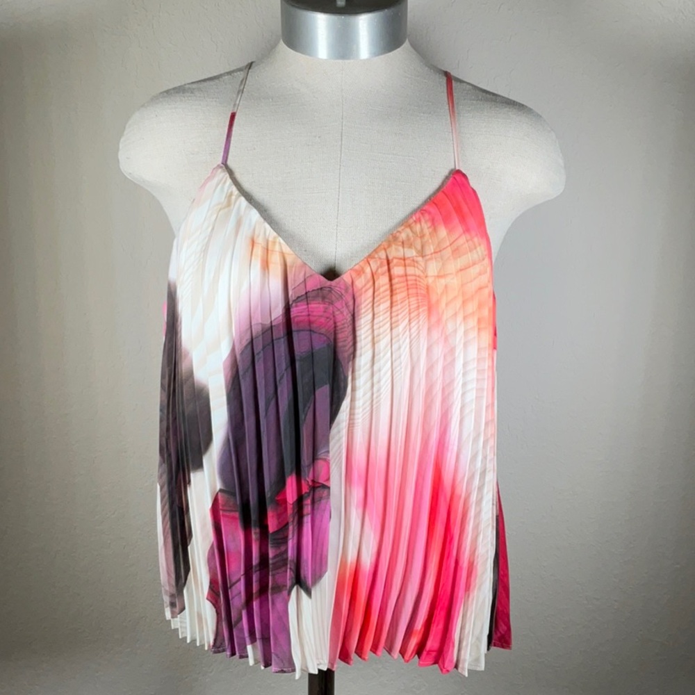Express Pink and Red Pleated Women's Cami Blouse Top